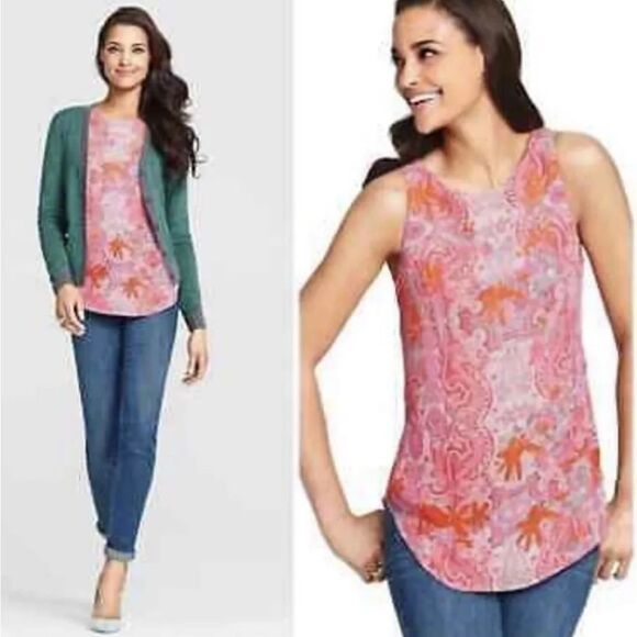 CAbi Jubilee Pink Paisley Tank Blouse Zipper Sleeveless Summer Lined Party S - Picture 1 of 11